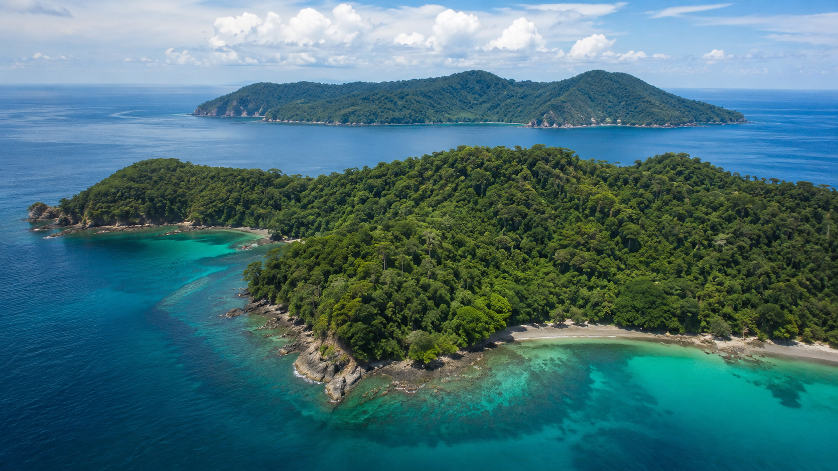 Forested tropical island and clear Pacific water inspired by Coiba Island National Park