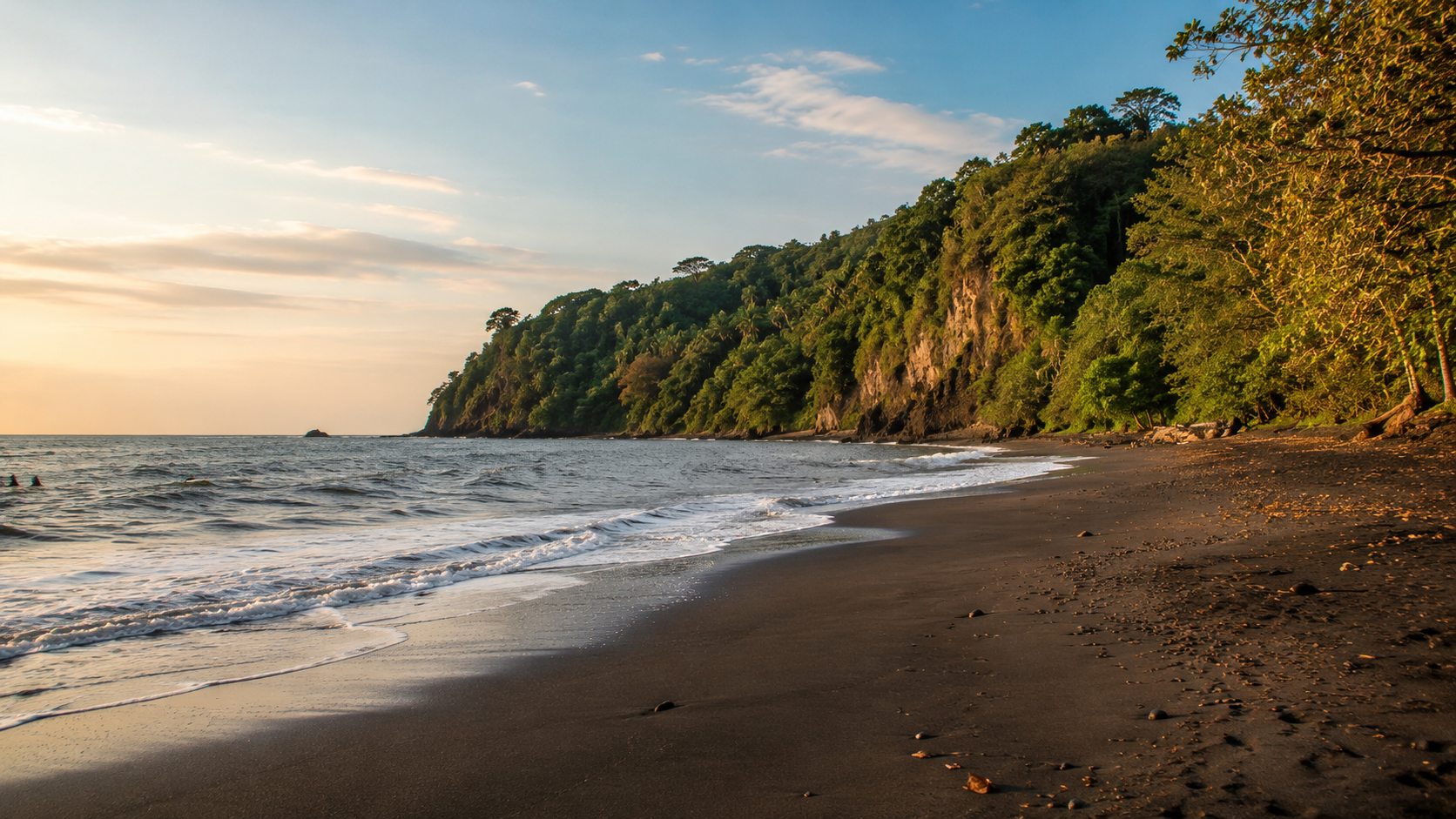 Black sand beach and tropical coastline visual inspired by Santa Catalina travel categories